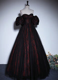 solvbao A-line Black and Red Lace Long Party Dress, Black and Red Prom Dress