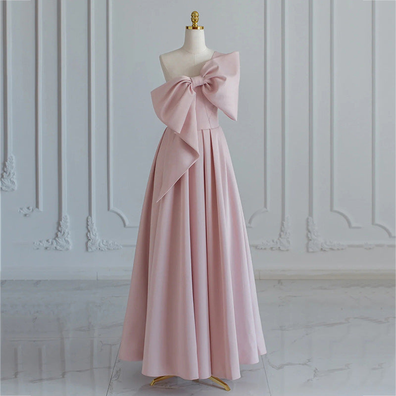 Banquet Evening Dress Female Socialite Temperament  New Arrival Princess Escape Pink Large Bow Fashion Toast Clothing