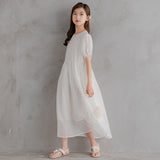 SOLVBAO Girls' Dress  Summer Korean Style Children's Clothing Mori Style High Waist Short Sleeve Girl Princess Dress Dress for Middle and Big Children