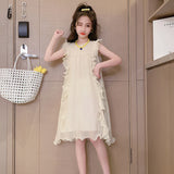 SOLVBAO Girls Dress  Summer New Style Western Style Medium and Big Children Temperament Fairy Skirt Girls Ruffled Princess Dress Fashion