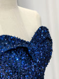 Solvbao Blue Sequins Sweetheart Off Shoulder Party Dress, A-line Blue Long Evening Dress Prom Dress