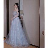 SOLVBAO Evening Dress High Sense  New Blue Color Banquet Temperament Entry Lux Vocal Music Art Test Host High-End Birthday Gauze Dress