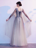 Solvbao Gradient V-neckline Tulle Party Dress, A-line Gradient Evening Dress Prom Dress Evening Dress