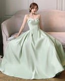 Solvbao Simple Sweetheart Straps Satin Long Party Dress, A-line Satin Green Prom Dress