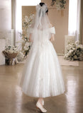 solvbao White Beaded Off Shoulder Tulle Wedding Party Dress, White Formal Dress Evening Dress