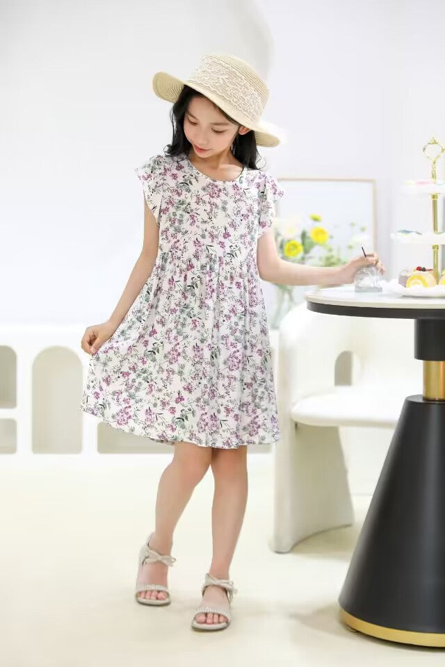 SOLVBAO 24 Summer Girls' Dress Children's Korean Princess Dress Cotton Silk Sleeveless Vest Skirt Little Girl Floral Skirt Wholesale