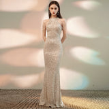 SOLVBAO Foreign Trade Fishtail Evening Dress New Banquet Sexy Halter Shoulder Tassel Sequins Host Long Slim Toast Dress