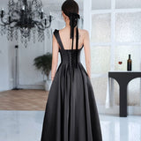 SOLVBAO Evening Dress Socialite Style Satin One-Shoulder Bow Black Host Adult Ceremony Birthday Banquet Bride Toast Dress