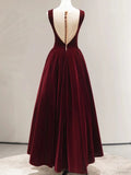 Solvbao Beautiful Wine Red Velvet Long Simple Party Dress, Wine Red Bridesmaid Dresses