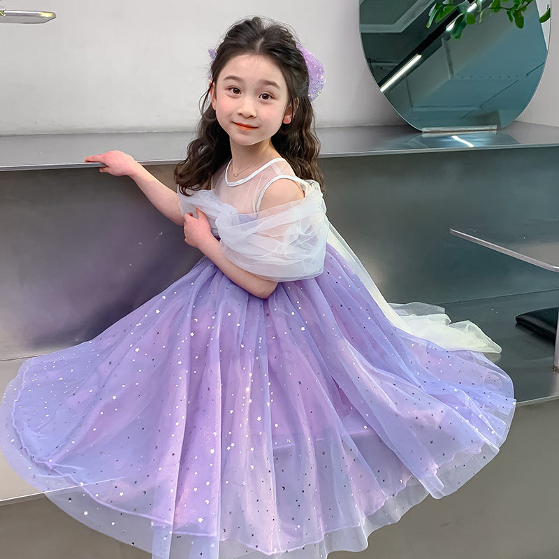 SOLVBAO Girls' Performance Wear Shawl Aisha Gauze Dress New Korean Style Fashionable Princess Dress One Piece Dropshipping Children's Clothing