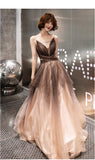 Solvbao Unique Tulle V-neckline Straps A-line Gradient Party Dress, Tulle Long Evening Dress Prom Dress