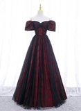 solvbao Black and Red Sweethart Tulle Floor Length Party Dress, A-line Wedding Party Dress