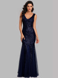 SOLVBAO New Evening Dress plus Size V-neck Mermaid Sequined Sexy Gown Formal Prom Party Maxi Dress for Women