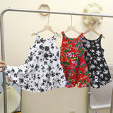 SOLVBAO New Girls Noil Poplin Dress  Summer Fashionable Floral Princess Dress Children Baby Thin Halter Skirt