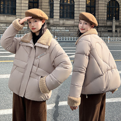 Women's short cotton-padded clothes 2025 winter new Korean version European and American style splicing down cotton-padded clothes women's thickened cotton-padded jacket tide