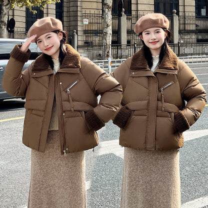 Women's short cotton-padded clothes 2025 winter new Korean version European and American style splicing down cotton-padded clothes women's thickened cotton-padded jacket tide