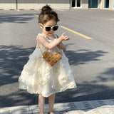 SOLVBAO Summer South Korea Children's Clothing Girls' High Sense Dress Girls' Chiffon Skirt Flower Strap Princess Dress