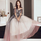 Solvbao Beautiful Off Shoulder Gradient Shiny Tulle Party Dress, A-line Tulle Prom Dresses