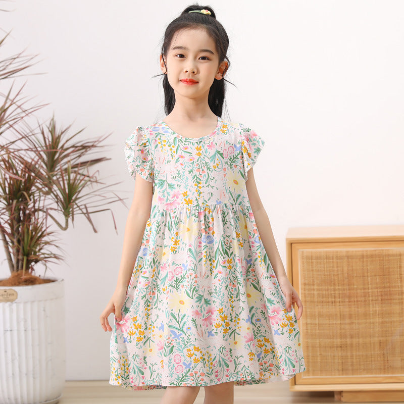 SOLVBAO 24 Summer Girls' Dress Children's Korean Princess Dress Cotton Silk Sleeveless Vest Skirt Little Girl Floral Skirt Wholesale