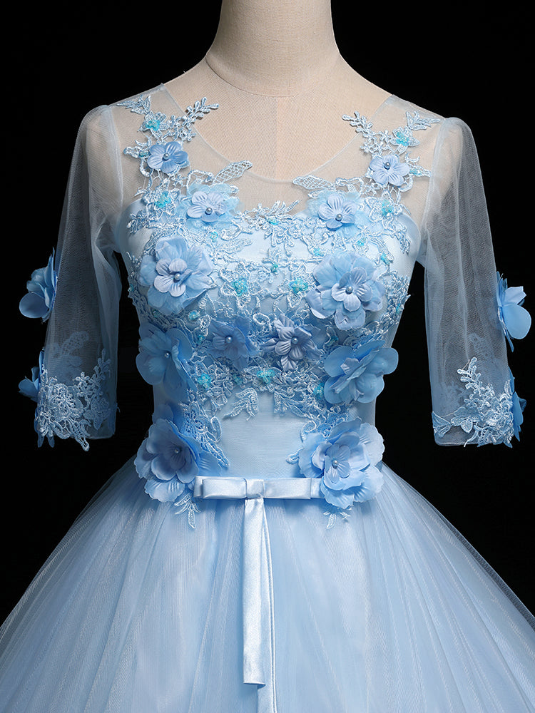 Solvbao Light Blue Ball Gown with Sleeves Party Dress, Blue Sweet 16 Dress