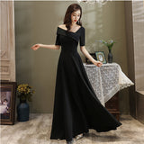 solvbao Black One Shoulder Long A-line One Shoulder Party Dress, Simple Black Evening Dress