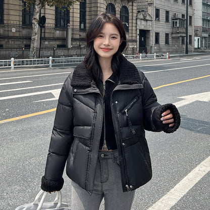 Women's short cotton-padded clothes 2025 winter new Korean version European and American style splicing down cotton-padded clothes women's thickened cotton-padded jacket tide