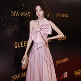 Black Evening Dress  New Spring Satin Dress Female Strapless Long Type Company Annual Meeting Graduation Dress