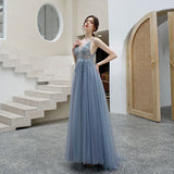 SOLVBAO Blue Sling Deep V-neck Evening Dress Mori Fresh Dreamy Temperament Dress Socialite Birthday Banquet Dress