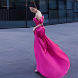 SOLVBAO Rose Red Toast Dress Bride Wedding Dragon Fruit Color Morning Gowns off-Shoulder Welcome Dress Ladies Banquet Evening Dress