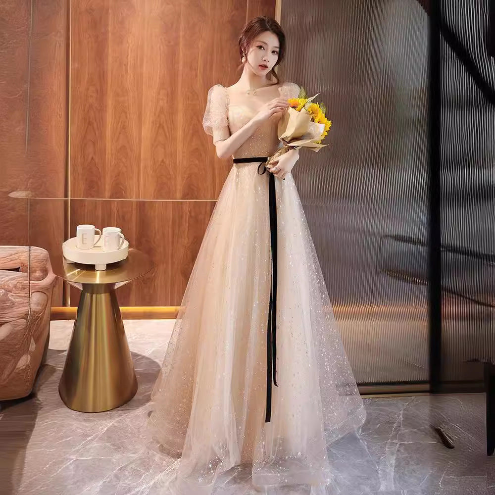 SOLVBAO High-End Evening Dress  New Special Interest Light Luxury Advanced Texture Ladies Banquet Champagne Fairy Graceful Half Sleeve Women