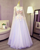 solvbao Lovely Tulle Lavender Long Formal Dress with Lace Applique, Sweet 16 Dresses