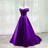 Solvbao Purple Satin Sweetheart Long Party Dress Prom Dress, Off Shoulder Purple Evening Dress