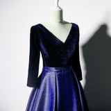 Solvbao Purple Satin with Velvet Long Party Dress Formal Dress, Purple Evening Dresses