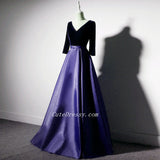 Solvbao Purple Satin with Velvet Long Party Dress Formal Dress, Purple Evening Dresses