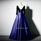 Solvbao Purple Satin with Velvet Long Party Dress Formal Dress, Purple Evening Dresses