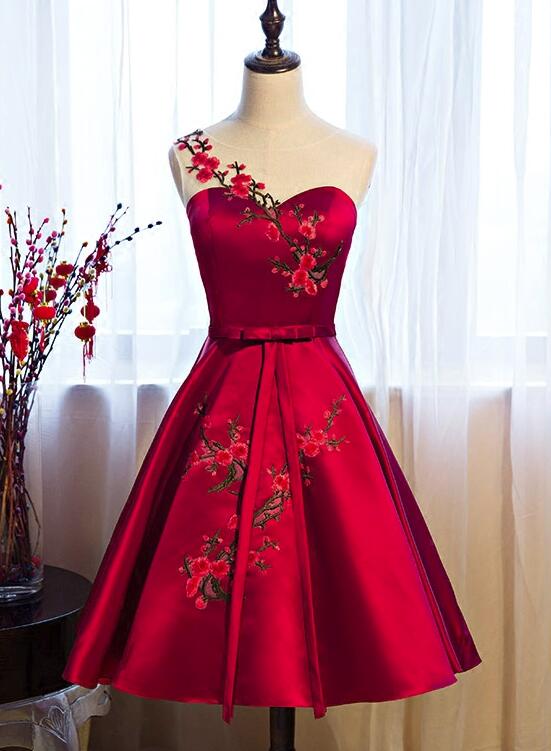 solvbao Red Satin Short Formal Dresses, Lovely Party Dresses, Cute Party Dress