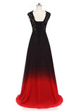 Solvbao Charming Dark Red and Black Chiffon Long Party Dress, A-line Prom Dress