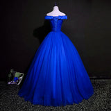 Solvbao Royal Blue Ball Gown Pricess Off Shoudler Tulle Party Dress, Blue Evening Dress Prom Dress