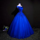 Solvbao Royal Blue Ball Gown Pricess Off Shoudler Tulle Party Dress, Blue Evening Dress Prom Dress