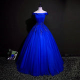 Solvbao Royal Blue Ball Gown Pricess Off Shoudler Tulle Party Dress, Blue Evening Dress Prom Dress