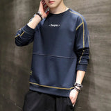 Solvbao  -  Fashion O-Neck Spliced All-match Embroidery Letter T-Shirt Men Clothing Autumn New Loose Casual Pullovers Korean Tee Shirt