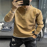 Solvbao  -  Stylish Solid Color Letter Embroidery Korean T-Shirt Men's Clothing Autumn New Oversized Casual Pullovers Loose Tee Shirt