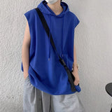 Solvbao  -  Men Summer sleeveless tops Hooded T Shirt Waffle Design Sense Sleeveless T-shirt Streetwear Casual Solid Loose Hooded Tank