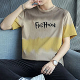 Solvbao  -  Fashion Printed O-Neck Letter Gradient T-Shirt Men's Clothing Summer New Oversized Casual Pullovers Korean Tee Shirt