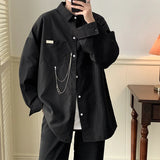 Solvbao -   Fashion Men Spring Autumn Long Sleeve Pocket Shirts Mens Streetwear Oversized Shirts Male Button Up Baggy Blouses H762