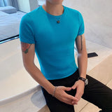 Solvbao -  Summer New Men Fitness Short Sleeve Leisure Round Collar Slim Fit T-shirts Male Fashion Korean Solid Color Tops Shirts L18