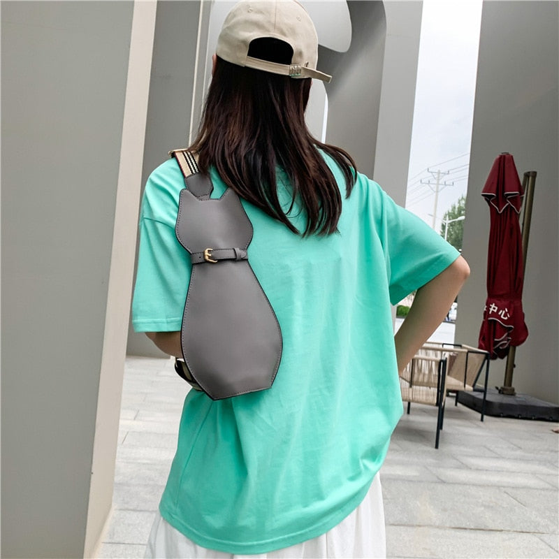 solvbao - Cute Pu Cat Dog Bag Women Bag Messenger Bag Wide Shoulder Straps Chest Bag Shoulder Bags Student Storage Bag Little Bag