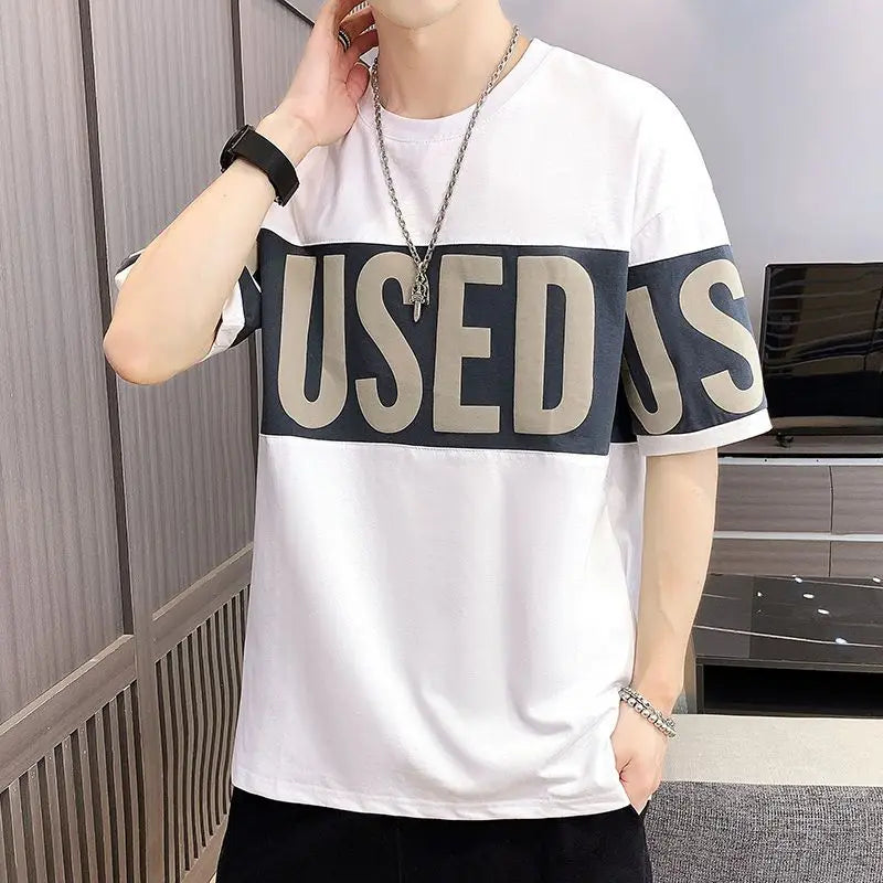 Solvbao  -  Fashion O-Neck Printed Letter LooseT-Shirt Men's Clothing Summer New Casual Pullovers All-match Half Sleeve Tee Shirt