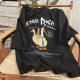 Solvbao Vintage Funny T-shirt for Mens Harajuku Cartoon Ducks Print Graphic T Shirts Y2k Streetwear American Tee Summer Short Sleeve Top