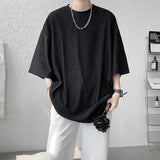 Solvbao  -  Summer Fashion Texture Men's T Shirt Casual Solid Color Short Sleeve Classical Tee Tops Mens Oversized Hip-Hop Top Tees